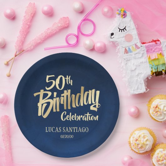 Gouden verjaardag van de mannen marine papieren bordje (Feest)