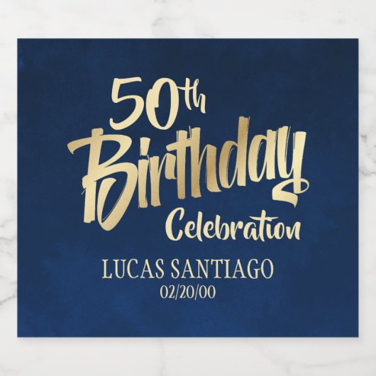 Gouden verjaardag van de mannen marine sparkling wijnetiket (Enkel label)