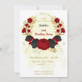 gouden verjaardag van rode en zwarte bloemen kaart (Voorkant)