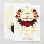 gouden verjaardag van rode en zwarte bloemen kaart (Voorkant / Achterkant)