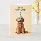Gouden Verjaardags Puppy Kaart (Gele Bloem)