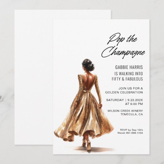 Gouden verjaardagsfeestje kaart (Voorkant / Achterkant)