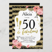 Gouden verjaardagsuitnodiging voor volwassenen kaart (Voorkant / Achterkant)