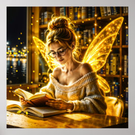 Gouden verlichte elegante tiener fee gouden kunst poster