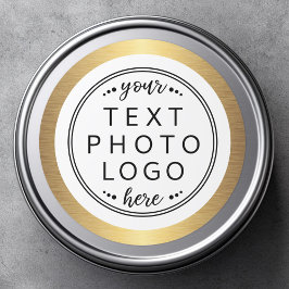 Gouden verlooprand aangepaste logo foto tekst ronde sticker