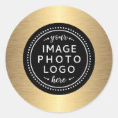 Gouden verlooprand zwart cirkel bedrijfslogo ronde sticker (Voorkant)