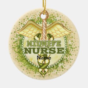 Gouden verloskundige verpleegster Caduceus ornamen Keramisch Ornament
