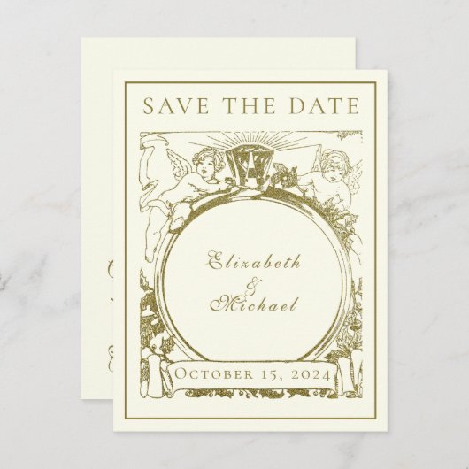 gouden Verlovingen engelenring Aankondigingskaart (Voorkant / Achterkant)