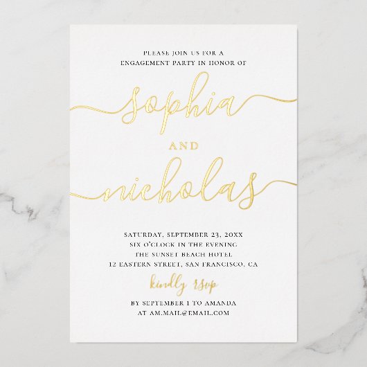 Gouden verlovingsfeest | Elegante minimalistische Folie Uitnodiging (Voorkant)