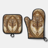 Gouden Versierd Ovenwant & Pannenlap Set (Voorkant)