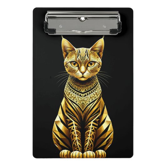 Gouden Versierde Kat Illustratie Mini Klembord (Voorkant)
