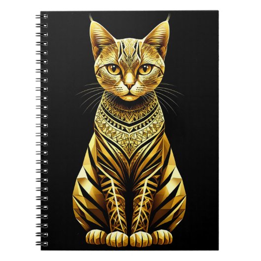Gouden Versierde Kat Illustratie Notitieboek (Voorkant)