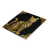 Gouden Versierde Kat Illustratie Tegeltje (Zijkant)