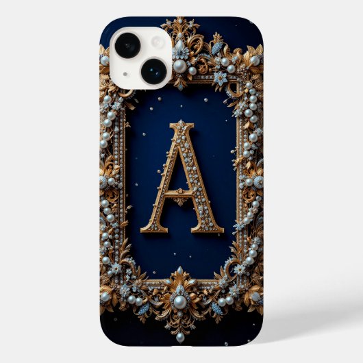 Gouden Versierde Letter A met Edelstenen Case-Mate iPhone Case (Achterkant)