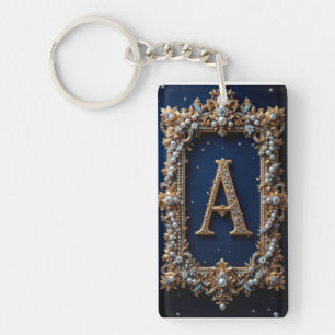 Gouden Versierde Letter A met Edelstenen Sleutelhanger
