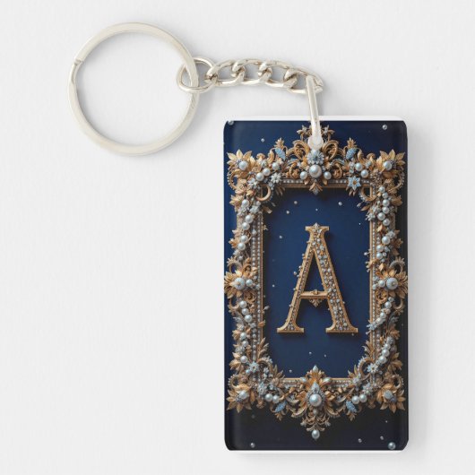Gouden Versierde Letter A met Edelstenen Sleutelhanger (Voorkant)