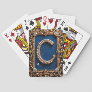 Gouden Versierde Letter C met Edelstenen Pokerkaarten