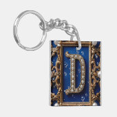 Gouden Versierde Letter D met Edelstenen Sleutelhanger (Voorkant Links)