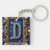 Gouden Versierde Letter D met Edelstenen Sleutelhanger (Achterkant)