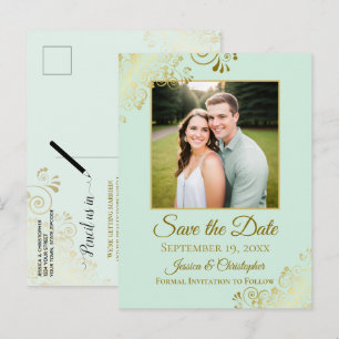 Gouden versiersels Muntgroene Trouw Save the Date Aankondigingskaart