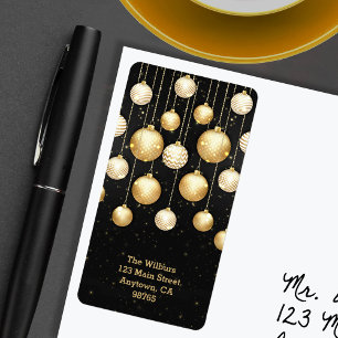 Gouden versiersels op Zwarte Kerst Retouradres Etiket