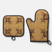 Gouden Verstrengeling Oven Mitt en Pot Houders Ovenwant & Pannenlap Set (Voorkant)