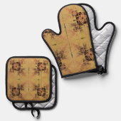 Gouden Verstrengeling Oven Mitt en Pot Houders Ovenwant & Pannenlap Set (Voorkant / Achterkant)