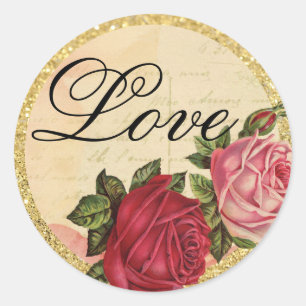 Gouden  Victoriaans Liefde Rozen Envelop Seal Ronde Sticker