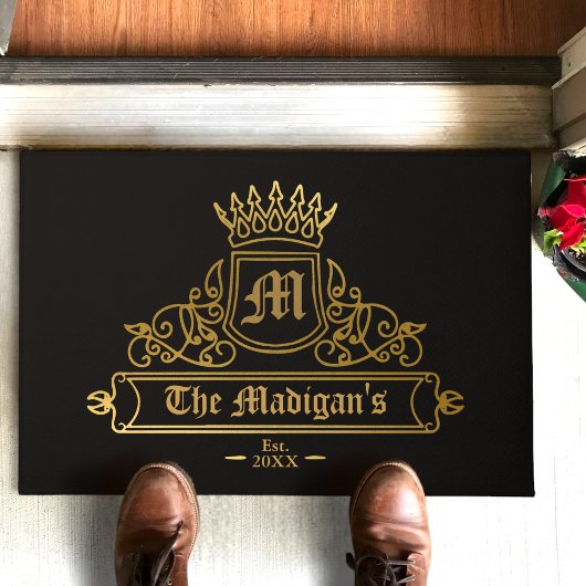 Gouden Victoriaans Naam Monogram Zwart Binnenkomen Deurmat