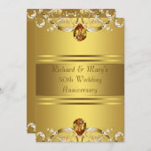 Gouden Victoriaanse Bloemen Goud 50e Verjaardag Kaart (Voorkant / Achterkant)