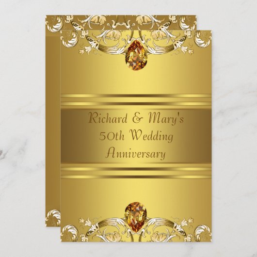 Gouden Victoriaanse Bloemen Goud 50e Verjaardag Kaart (Voorkant / Achterkant)