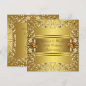 Gouden Victoriaanse Bloemen Goud 50ste Verjaardag Kaart (Voorkant / Achterkant)
