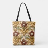 Gouden Victoriaanse bloemendamask met salie Tote Bag (Achterkant)