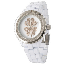 Gouden Vier Blad Klaver Elegant Faux Goud Modern Horloge