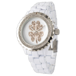 Gouden Vier Blad Klaver Elegant Faux Goud Modern Horloge
