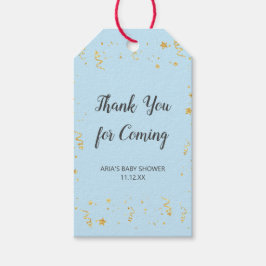 Gouden Viering op Blauw Baby shower Favor Cadeaulabel