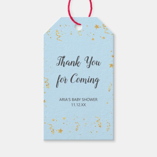 Gouden Viering op Blauw Baby shower Favor Cadeaulabel (Voorkant)