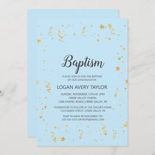 Gouden Viering op Blue Baptism Kaart (Voorkant / Achterkant)