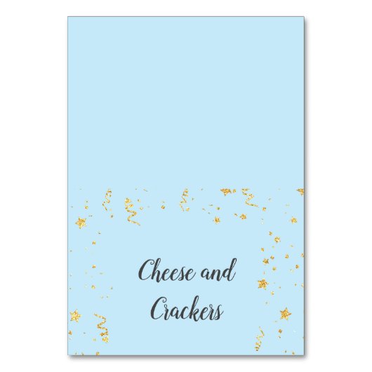 Gouden Viering op Blue Shower Buffet Eten Labels Kaart (Voorkant)