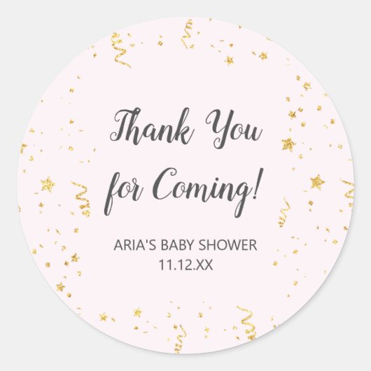 Gouden Viering op Roze Baby shower Favor Ronde Sticker (Voorkant)