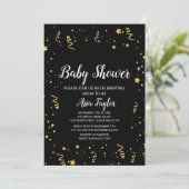 Gouden Viering op Zwart Kalligrafie Baby shower Kaart (Staand voorkant)