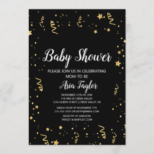 Gouden Viering op Zwart Kalligrafie Baby shower Kaart