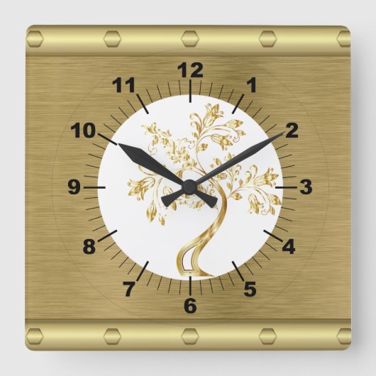 Gouden vierkante wandklok (Voorkant)