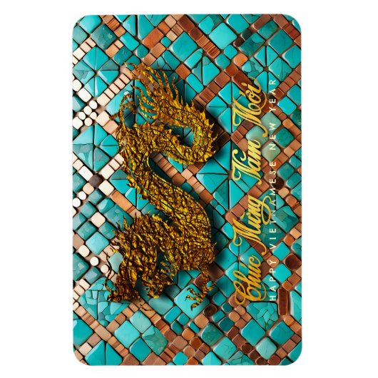 Gouden Vietnamese Draak Jaar 2024 Mozaïek RecPM Magneet (Verticaal)
