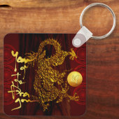Gouden Vietnamese draak Nieuwjaar Monogram SqK Sleutelhanger (Achterkant)