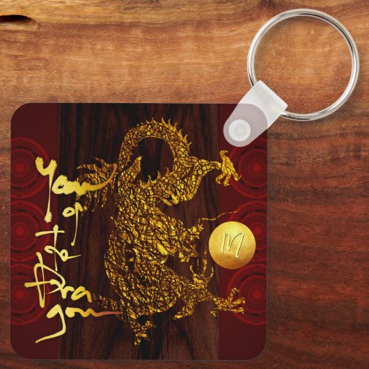 Gouden Vietnamese draak Nieuwjaar Monogram SqK Sleutelhanger (Achterkant)