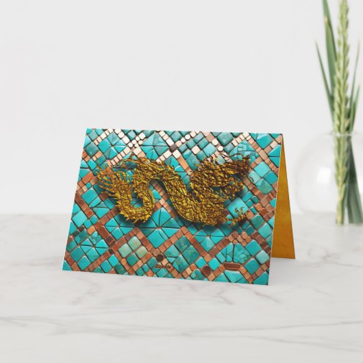 Gouden Vietnamese Drakenjaar 2024 Mozaïek GC Feestdagen Kaart (Achterkant)