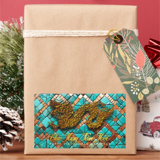 Gouden Vietnamese Drakenjaar 2024 Mozaïek RecS Rechthoekige Sticker (Feestdagen)