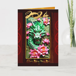 Gouden Vietnamese Houten Draak Nieuwjaar 2024 GC3 Feestdagen Kaart