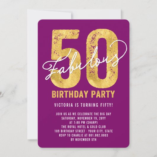 Gouden vijftig en Fabulous 50ste verjaardag Uitnod Kaart (Voorkant)
